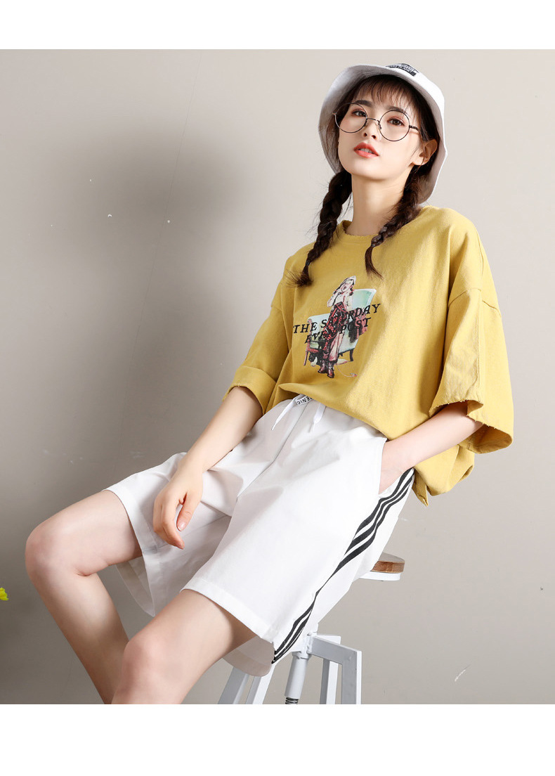 高腰白色运动短裤女夏2019新款宽松冰丝阔腿五分bf原宿风休闲热裤
