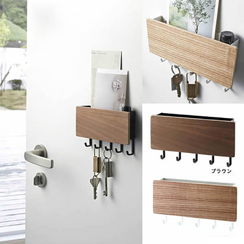 Japanese-Style Wall Hanging Hallway Key Holder Creative Punch-Free Metal Hook Storage Rack Multi-Functional Solid