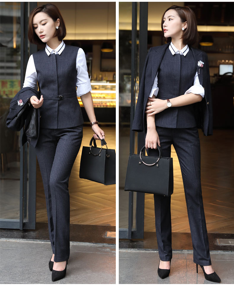 职业装女套装2019秋冬季新款长袖西服条纹裤裙女式工作服上班白领