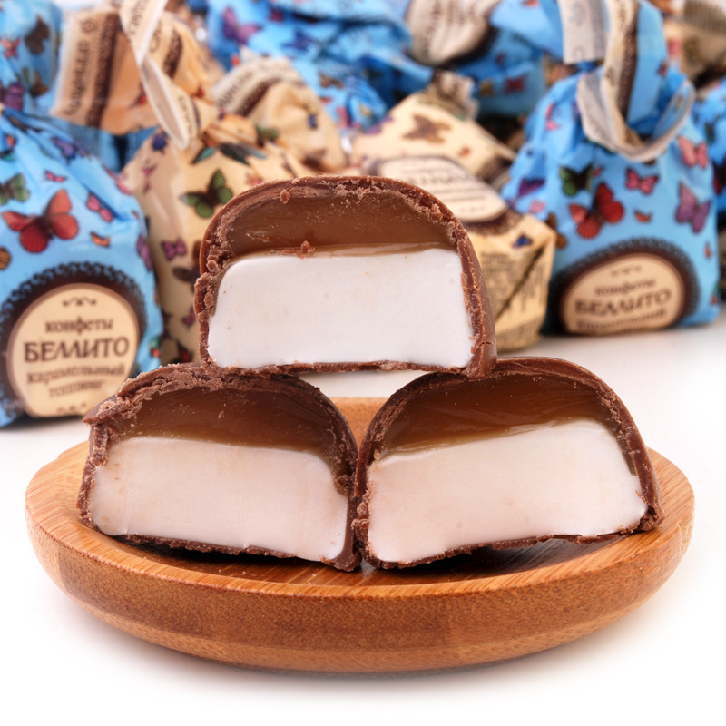 俄罗斯进口斯拉都花蝴蝶牛奶双层果冻布丁巧克力糖年货零食品