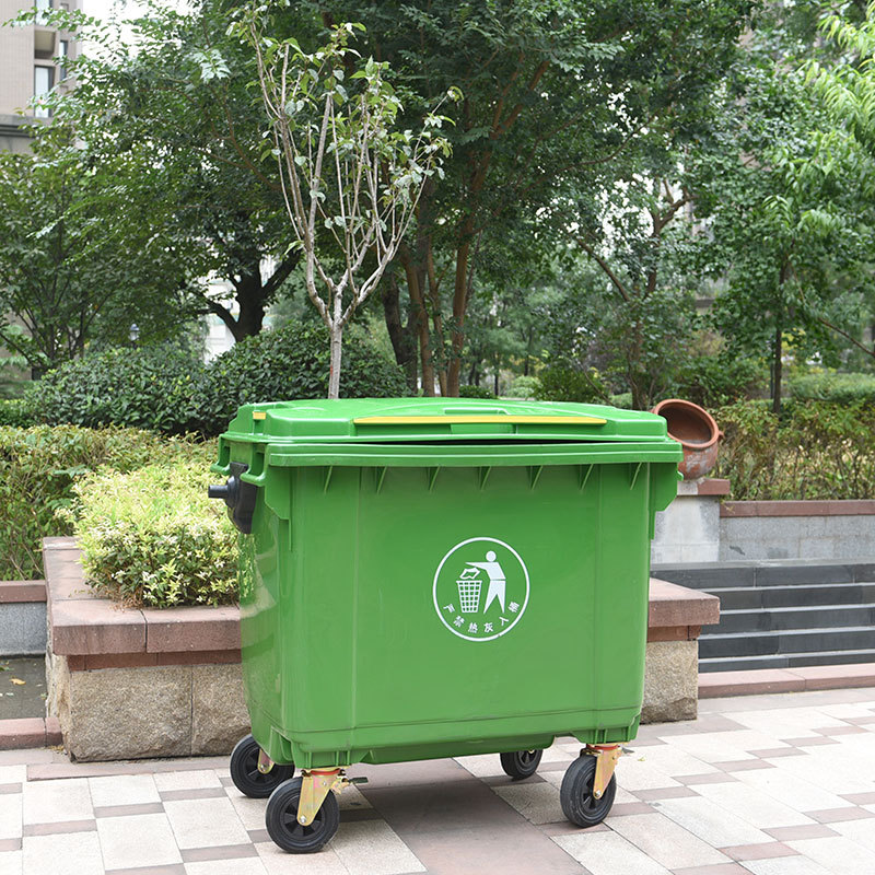 1100l塑料垃圾桶户外大号环卫手推垃圾车 移动垃圾箱厂家直营800l