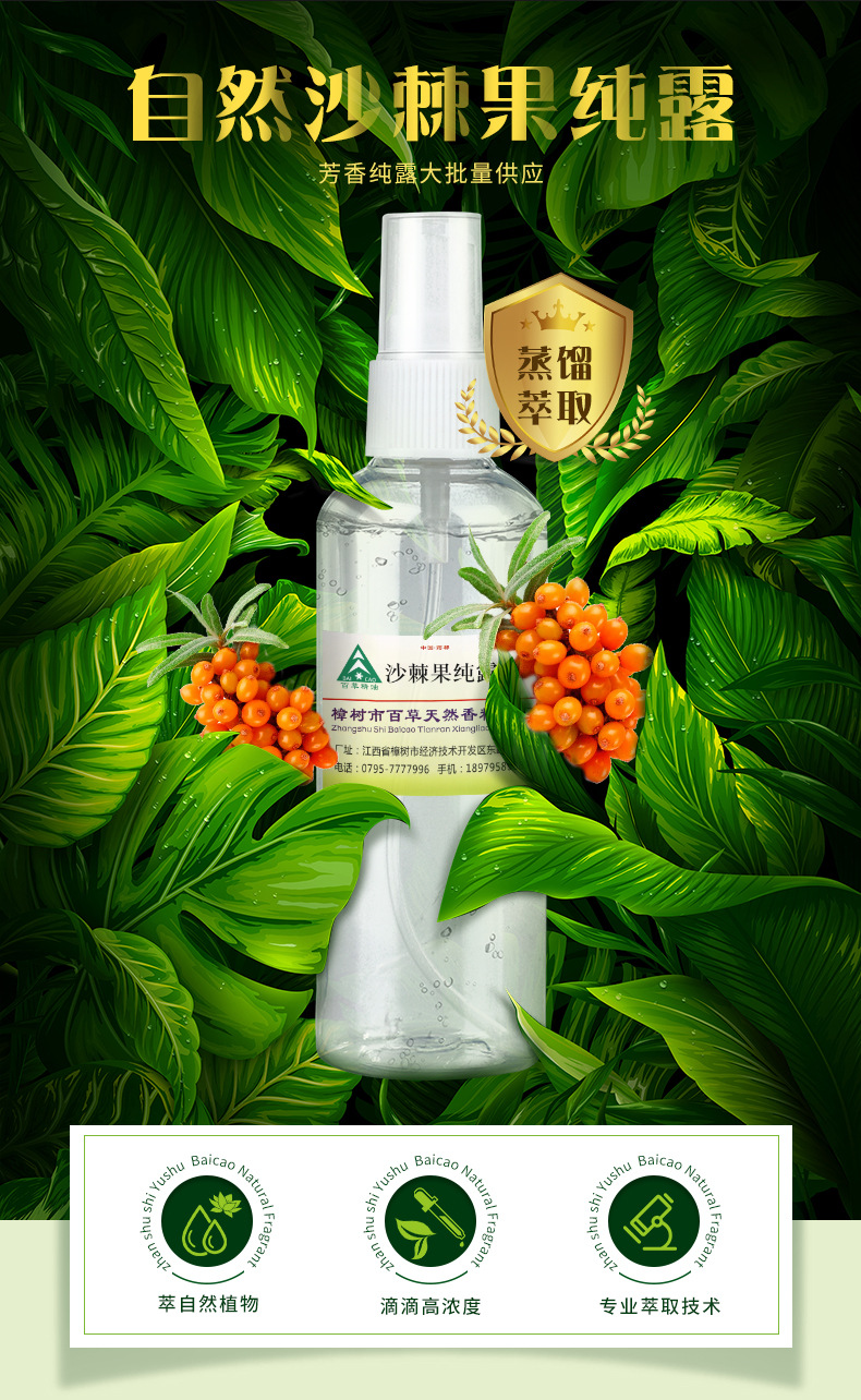 厂家直批沙棘果蒸溜水提取含精油100ml装 高浓度植物萃取喷雾批发