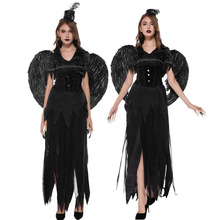 2019新款万圣节成人女巫黑白天使恶魔长裙cosplay巫婆服饰演出服