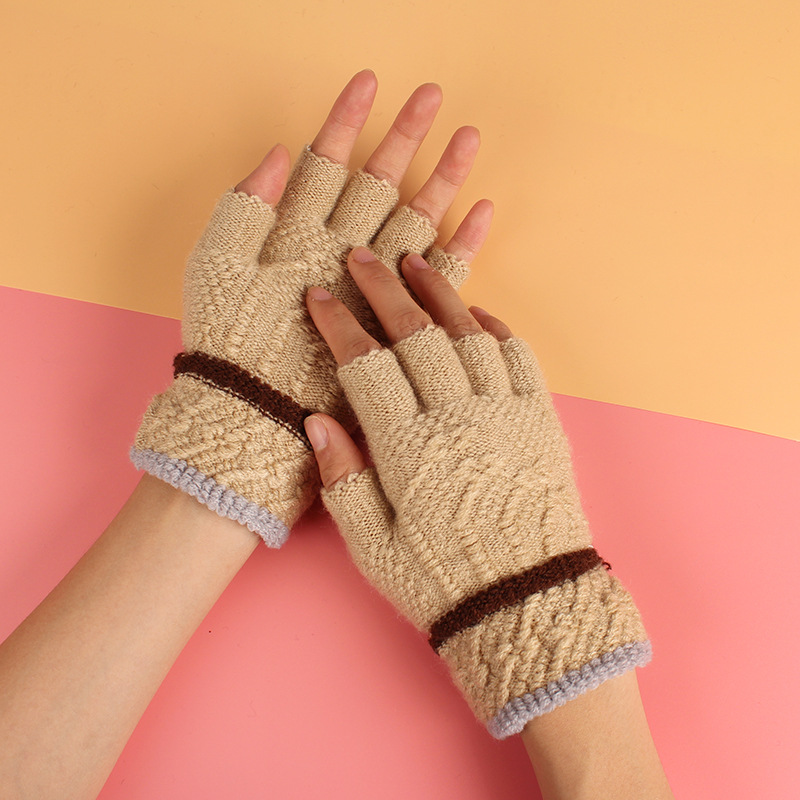 半指手套女冬五指露手指两用保暖防寒韩版可爱少女学生写字手套