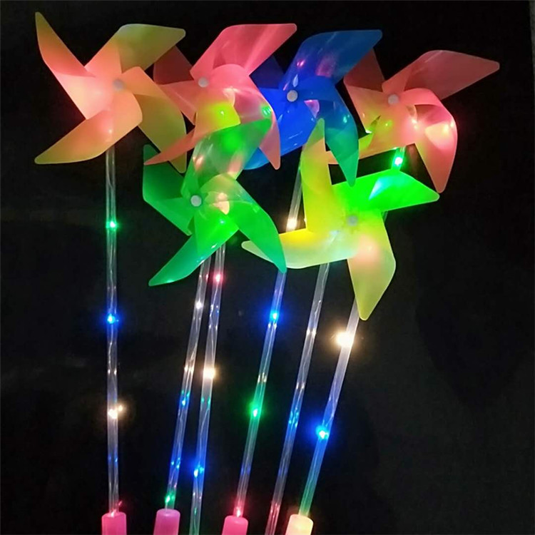 Three-Dimensional Luminous Windmill Flash Windmill Colorful Four-Leaf Windmill Children's Handle Luminous Toy Stall Temple Fair Wholesale