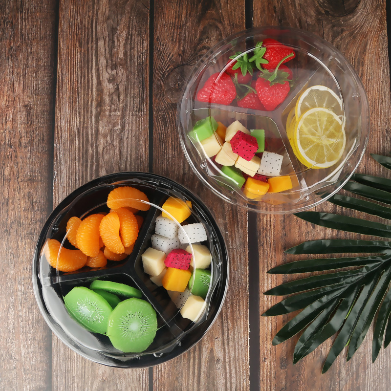 一次性水果拼盘盒 透明pet三分格果切盒 ktv水果沙拉拼盘鲜果切盒