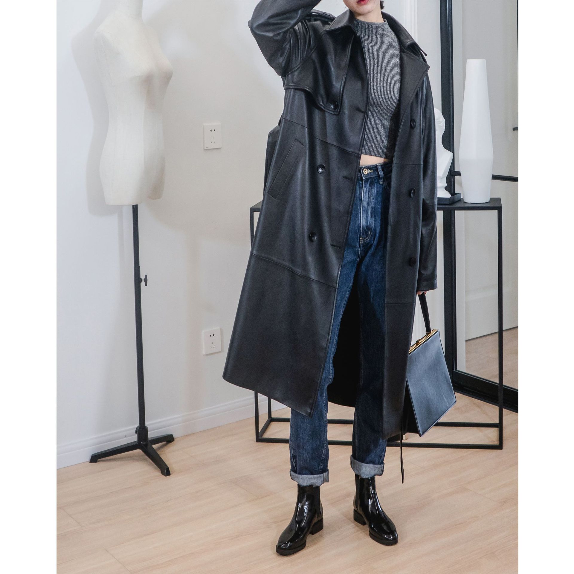 2021春季新款 真皮皮衣女式时尚长款风衣韩版欧美宽松绵羊皮