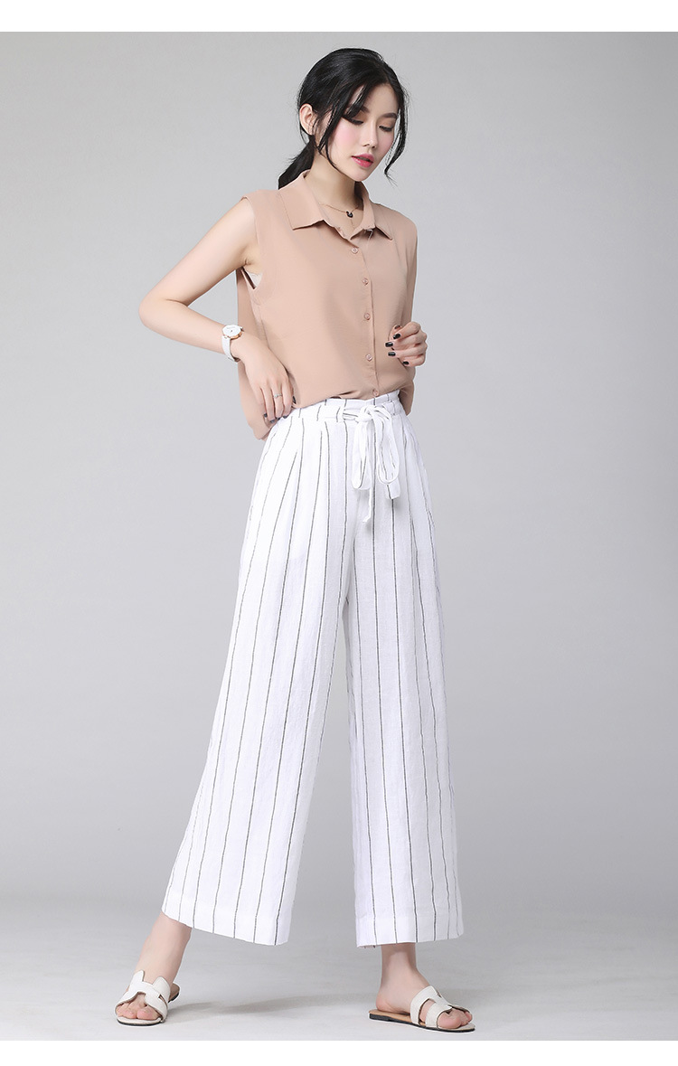 大码棉麻阔腿裤高腰2019夏季新款韩版宽松时尚百搭九分裤休闲女裤