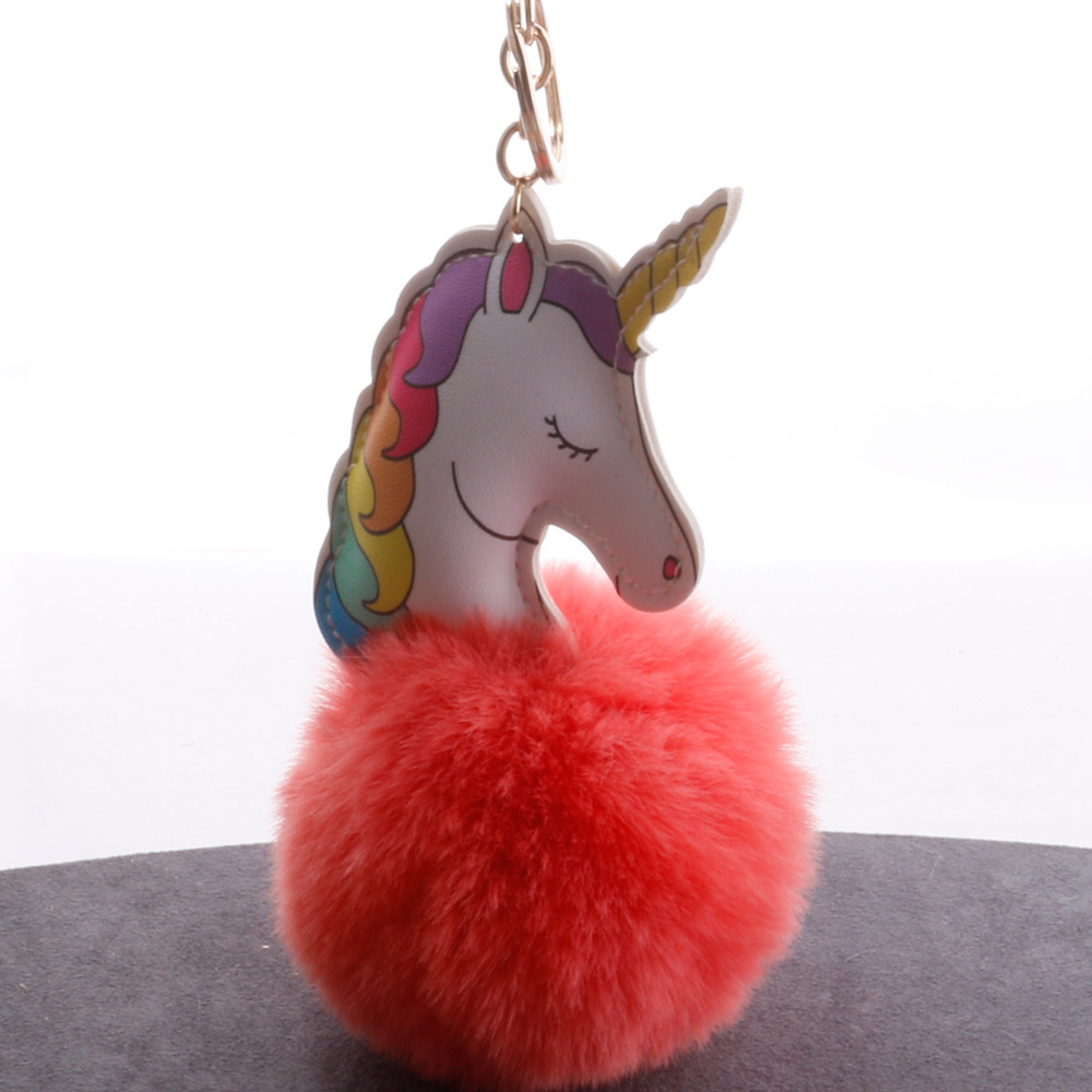 七彩独角兽毛球钥匙扣彩色小马汽车包包钥匙扣挂件可爱女闺蜜礼品