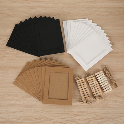 6寸牛皮纸三色30张装悬挂纸质相框批发创意组合照片墙配麻绳木夹