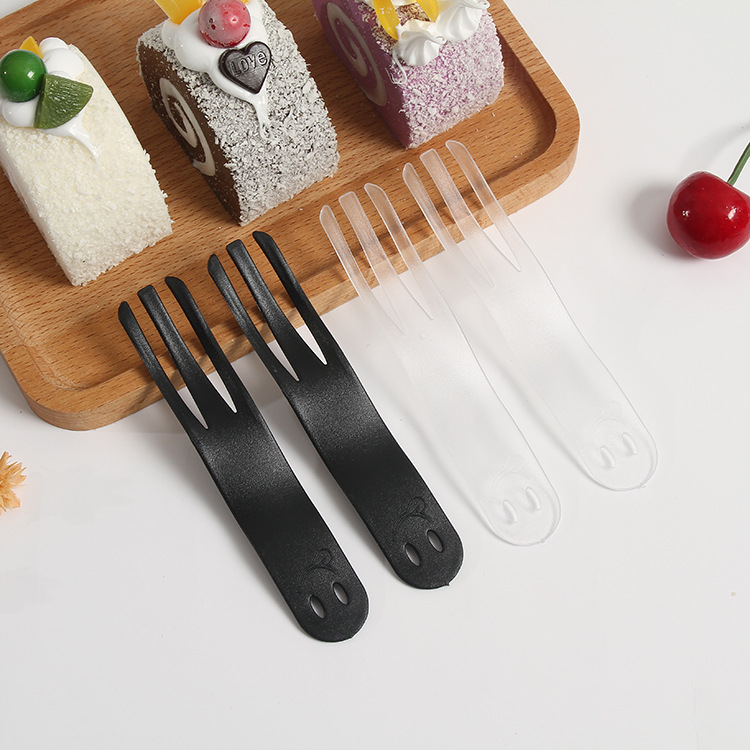 厂家直供一次性餐具笑脸叉子独立包装蛋糕叉黑色食品级蛋糕叉批发