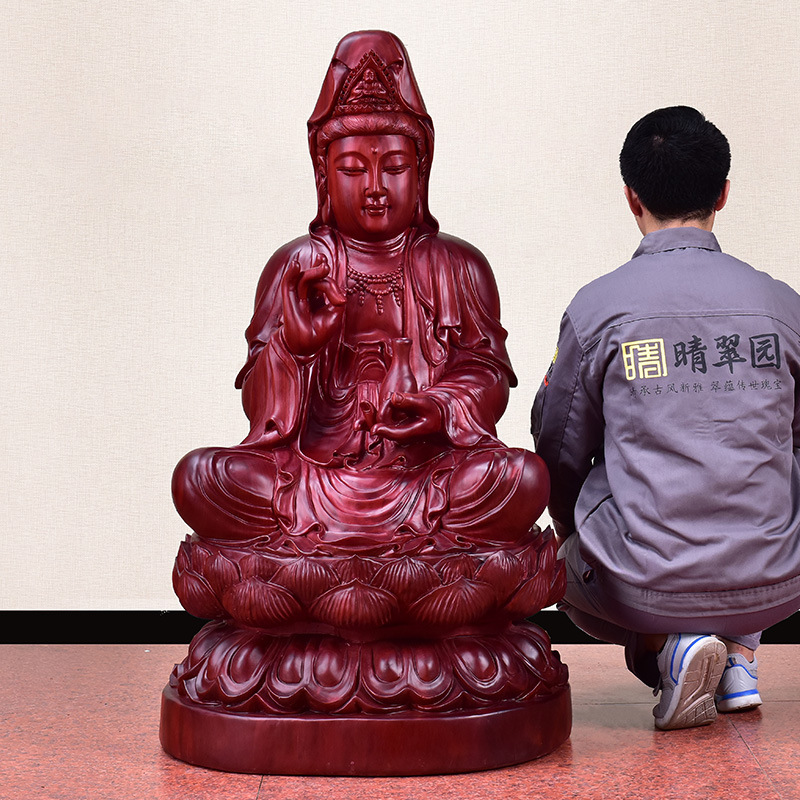 木雕观音摆件观音佛像供奉居家观世音菩萨镇宅风水实木雕刻工艺品