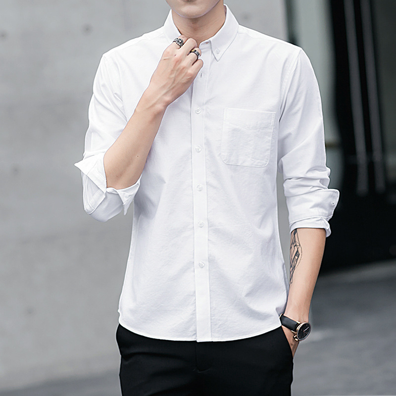 2019秋冬新品韩版修身长袖大码衬衣男潮男纯色长袖衬衫