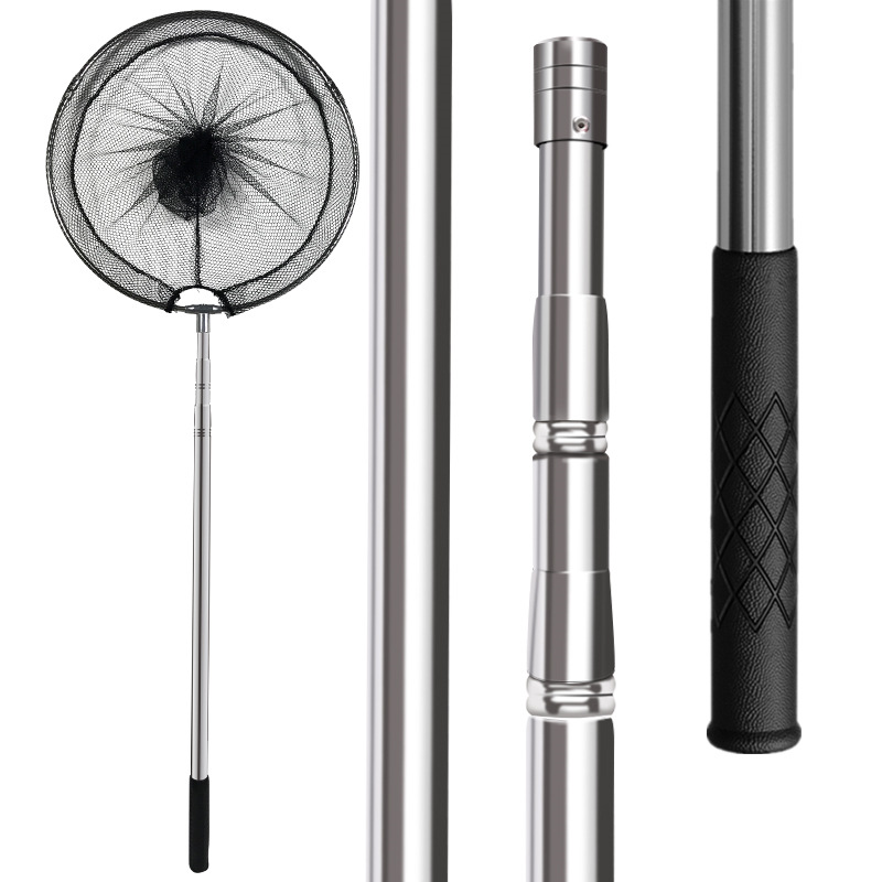 不锈钢钓鱼抄网竿捞鱼网兜伸缩抄网杆折叠头操鱼网抄鱼网渔具配件