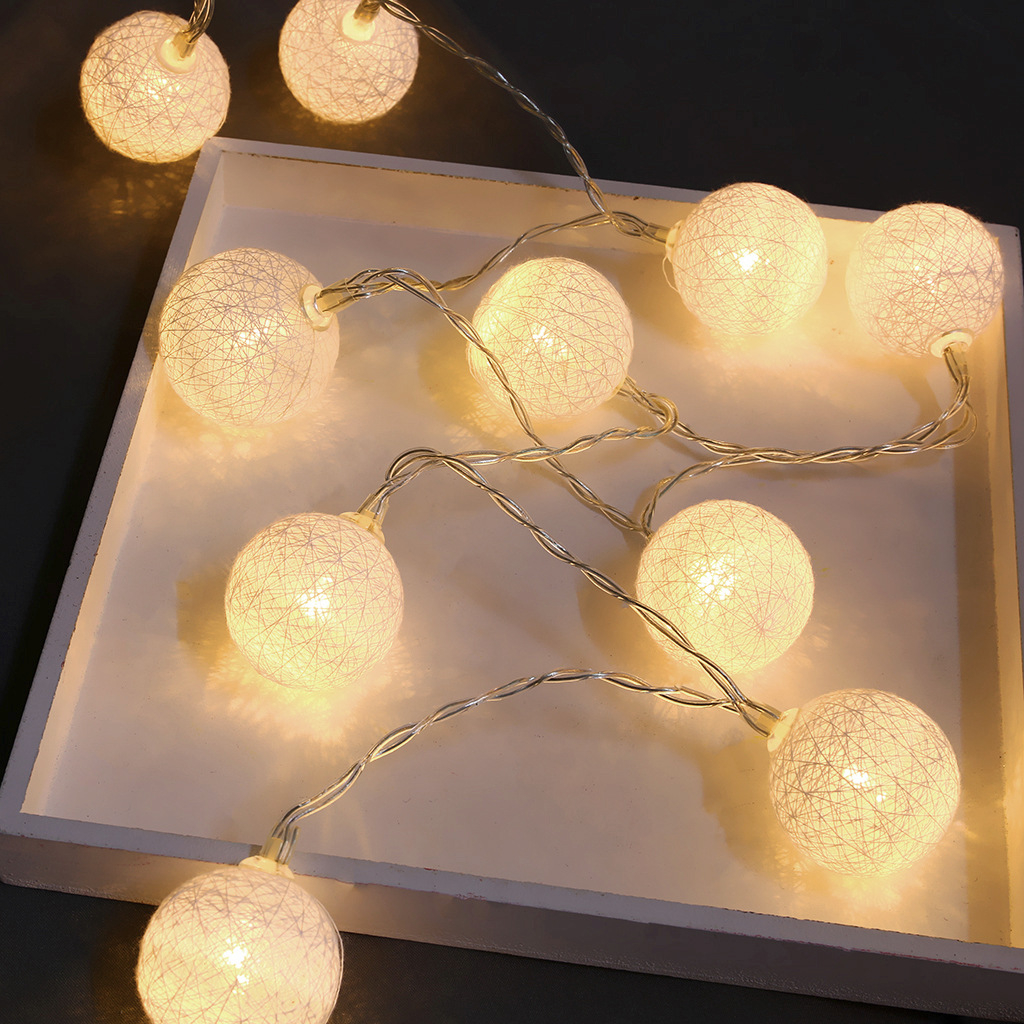 bz1199 8功能欧规20头ins新款led棉线球灯串藤球灯卧室节日派对婚