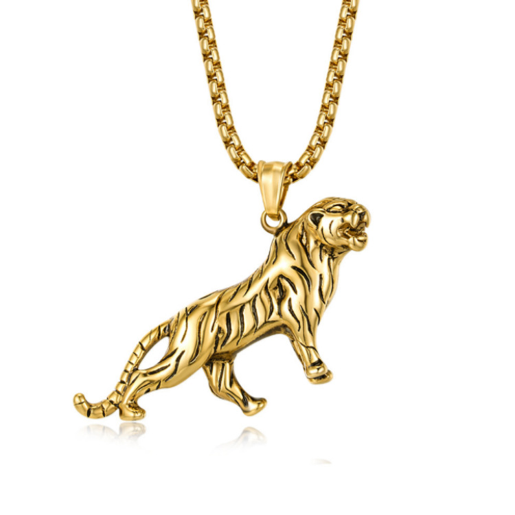 欧美新款霸气老虎吊坠男士项链 潮男配饰厂家直销 跨境选品