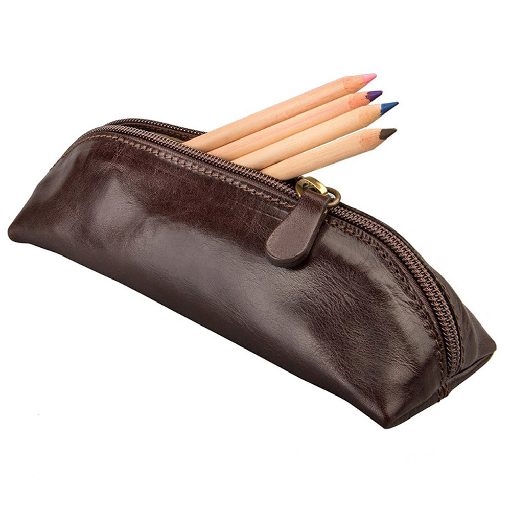 定制商务真皮笔袋 头层牛皮学生笔袋 简约文具袋 可印logo