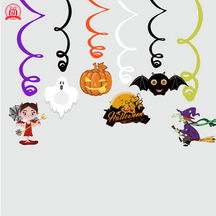 Cross-Border Supply Halloween PVC Spiral Charm Witch Spider Pumpkin Ghost Party Decoration Supplies Hanging Ornaments