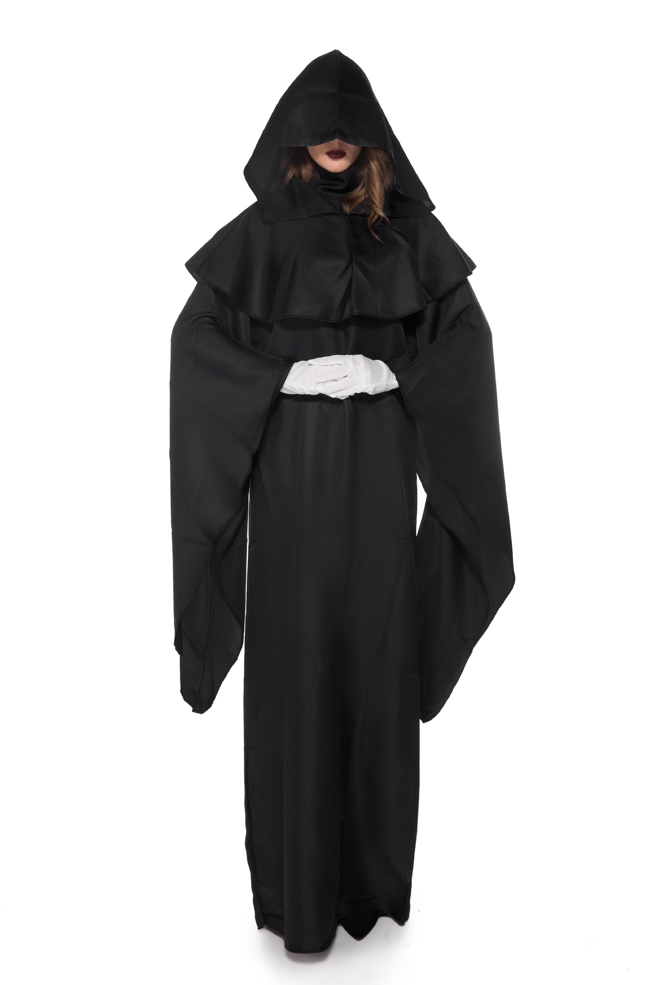 新款万圣节情侣黑暗恶灵 黑色简易长袍 恶魔随从服装 舞台演出服