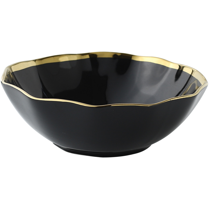 Nordic Gold-Plated Ceramic Plate Creative Ruffled Bowl Dish & Plate Western Cuisine Plate Steak Plate Salad Bowl Soup Bowl Rice Bowl