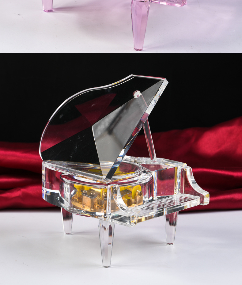 厂家直销水晶钢琴模型八音盒装饰摆件浪漫七夕男女学生生日礼物