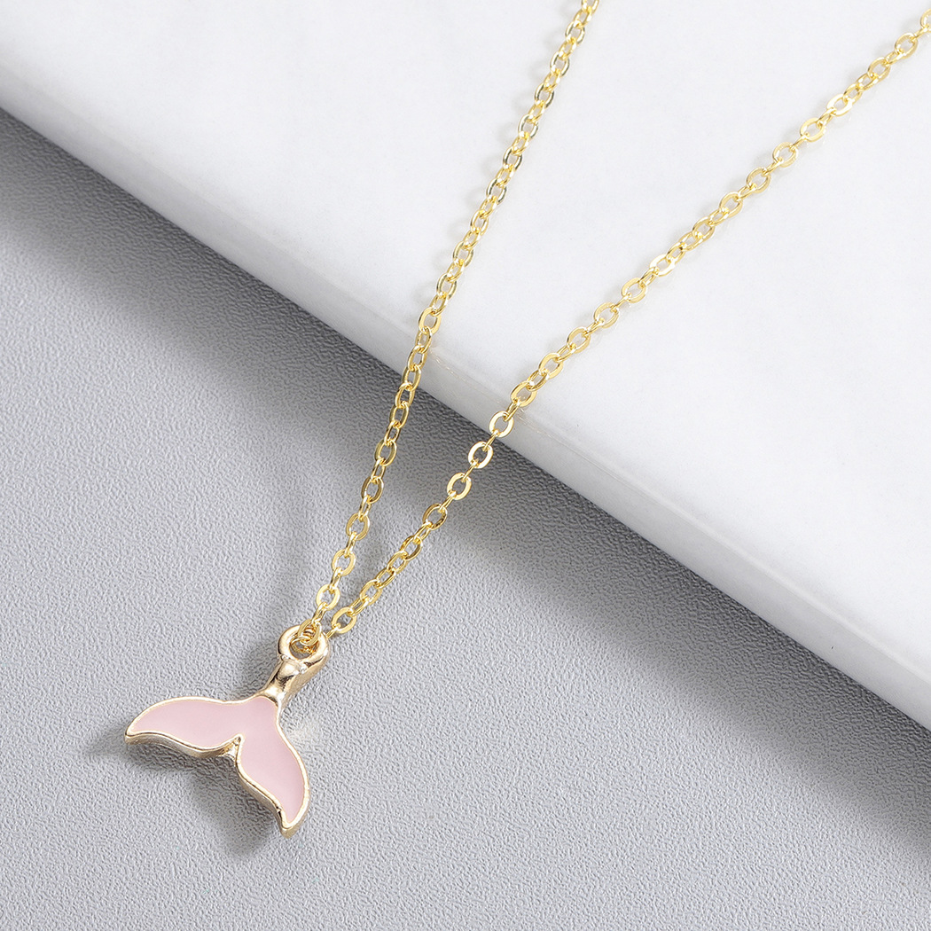 cxwind 跨境新品配饰 彩色滴胶鲸鱼尾巴锁骨项链 欧美鱼尾项链女
