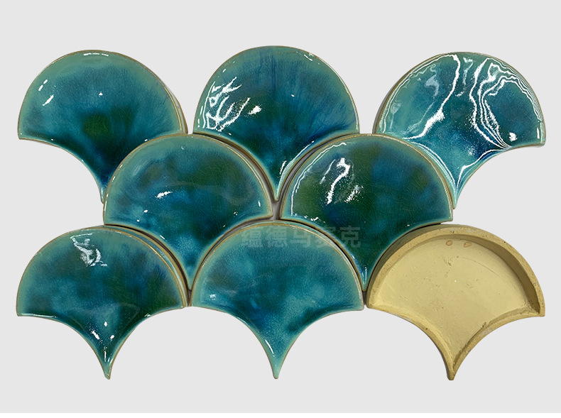 现代简约花园餐厅园林锦砖内墙砖 陶瓷手工扇形马赛克