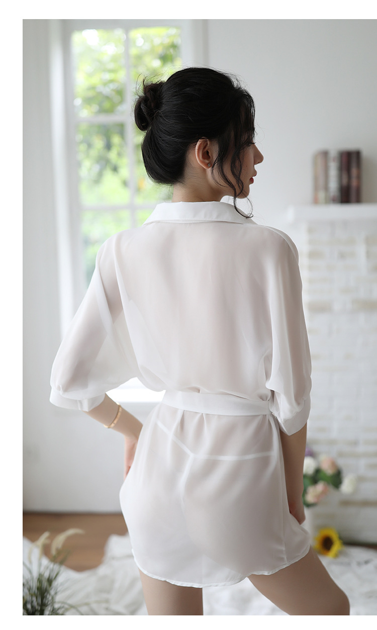 情趣内衣女性感透视诱惑浴袍睡袍雪纺大码睡裙蕾丝睡衣三件套装