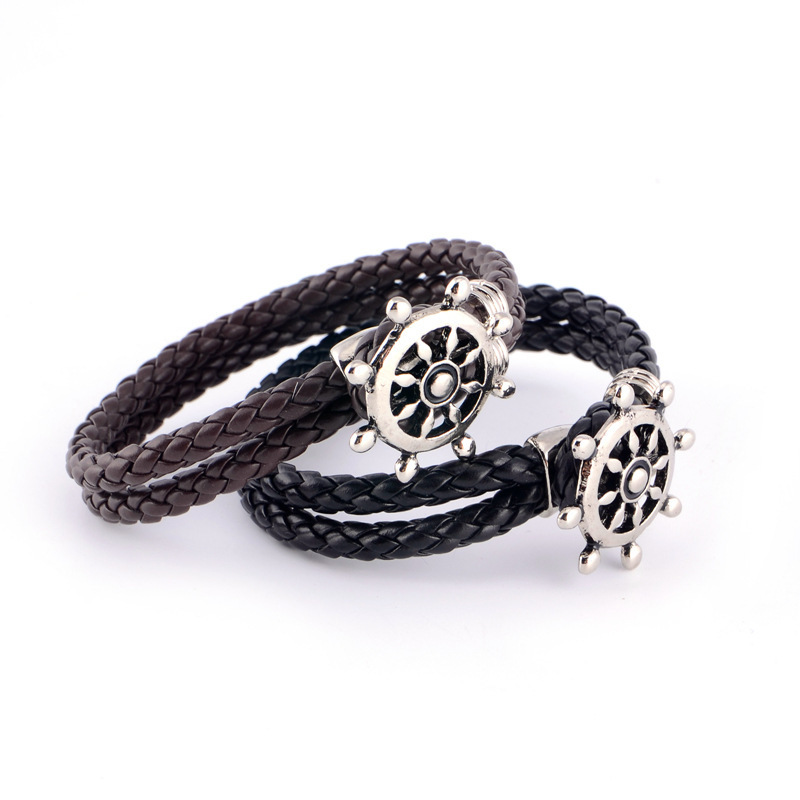 2020新款手链 时尚个性牛皮男士手链 创意船舵手链皮手环