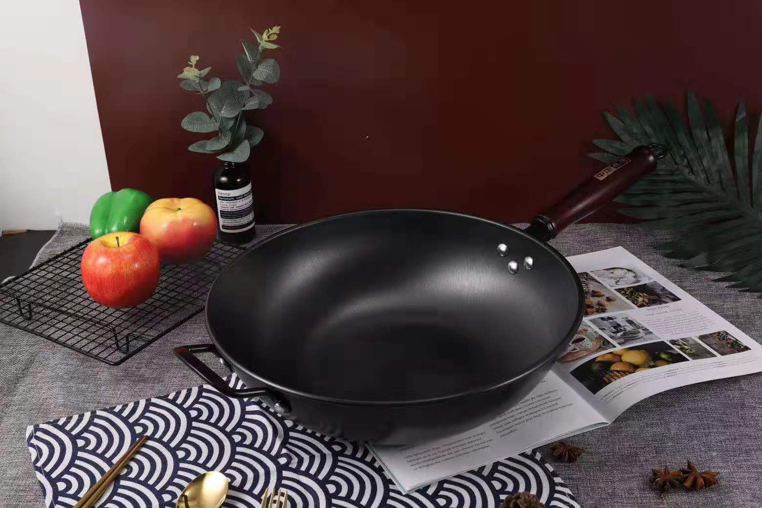 中康高纯极铁炒锅30,32,34,36 老铁锅炒菜家用煤气明火炒锅