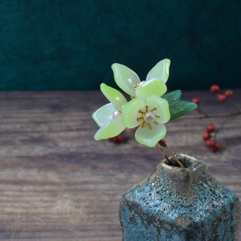 新款手工汉服头饰小花钗缠花发簪子 海棠花u型小发钗古风发饰批发