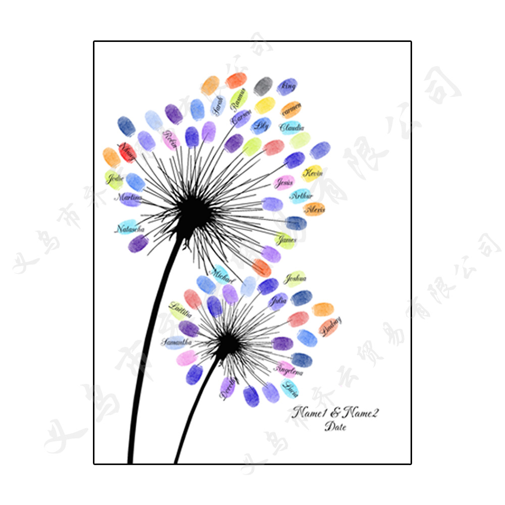 飞舞的蒲公英婚礼派对庆典个性指纹diy签到画hk049