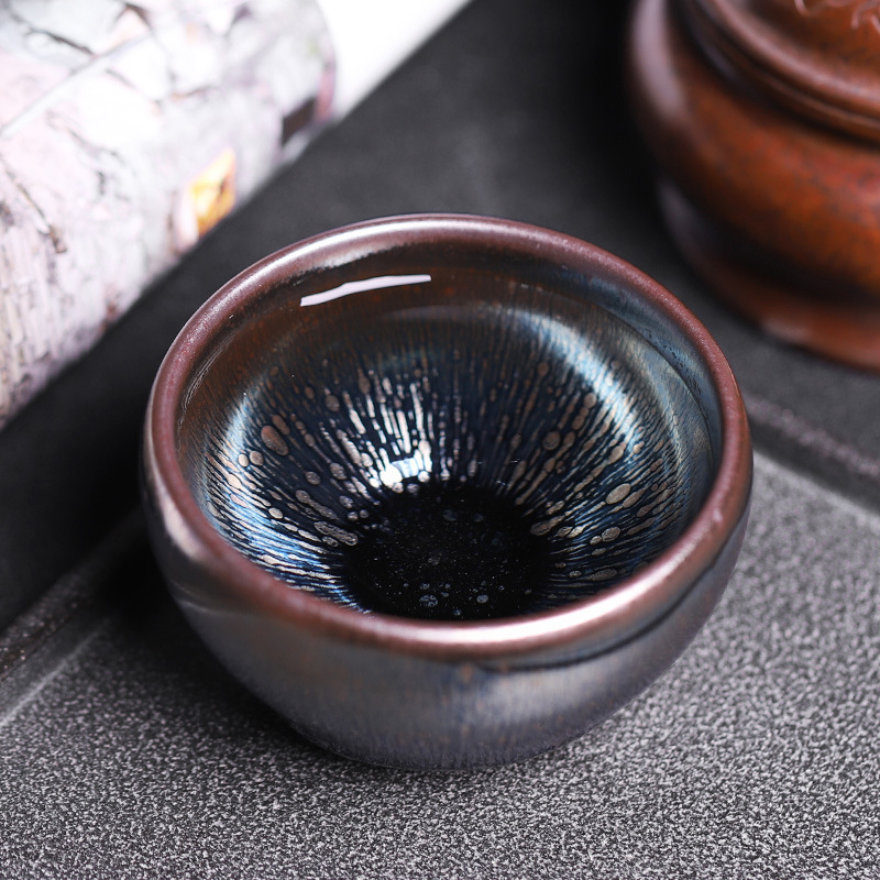 建盏茶杯单只手工正品建窑主人杯大号原矿铁胎油滴天目盏普洱茶碗