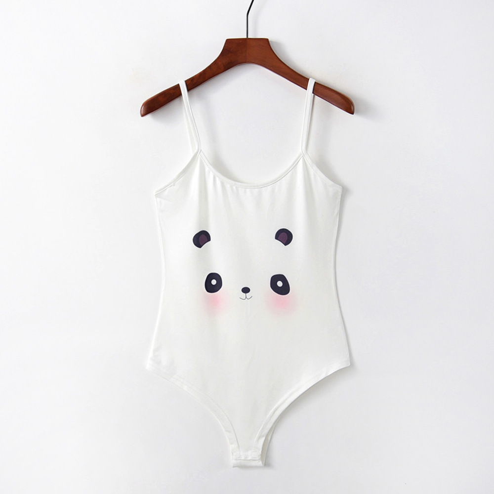 欧美新款熊猫印花性感修身吊带连体裤女连体衣亚马逊速卖通