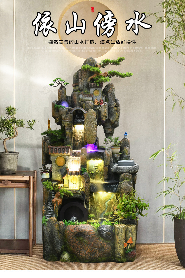 假山流水室内水景喷泉流水摆件创意礼品流水工艺品树脂喷泉鱼池缸