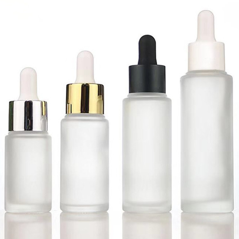 20ml 30ml 50ml透明蒙砂玻璃精华液瓶 原液瓶 胶头滴管瓶可定制