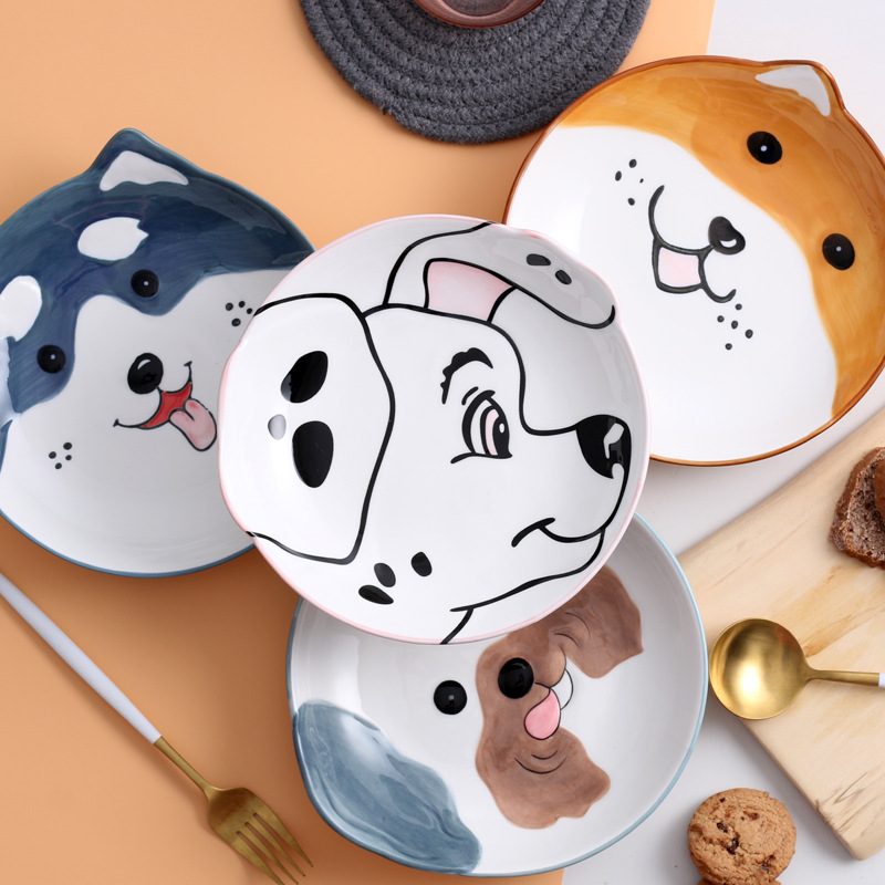 8-Inch Cartoon Puppy Ceramic Plate Cute Children Student Household Trending Creative Animal Emblema Swing Plate