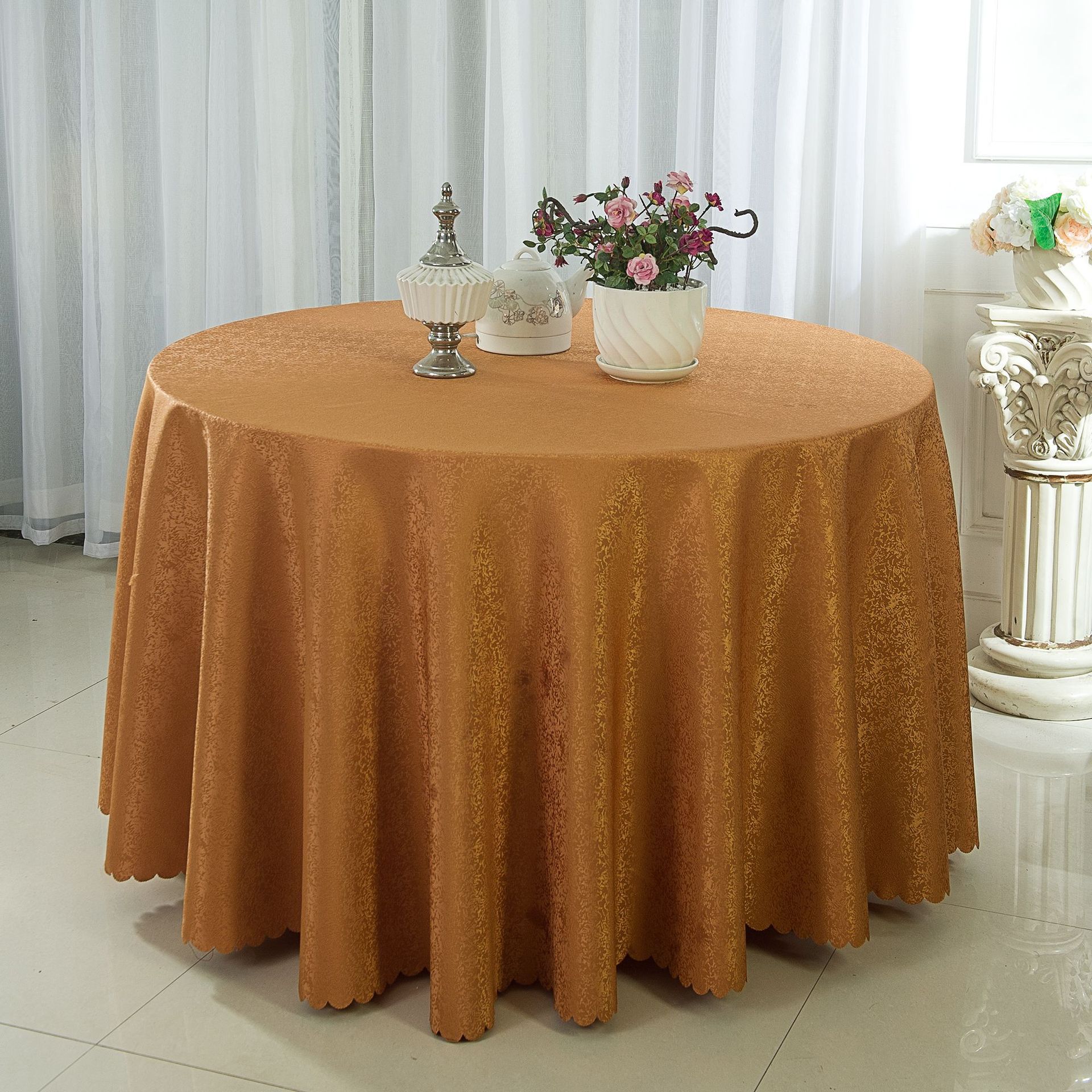 酒店桌布大圆桌台布布艺圆形婚庆宴会饭店餐馆餐厅餐桌布长方形-报价