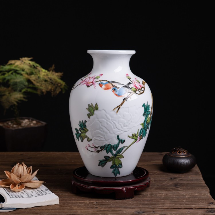 景德镇陶瓷花瓶 名家手绘荷花赏瓶花瓶 现代家居摆件工艺品批发