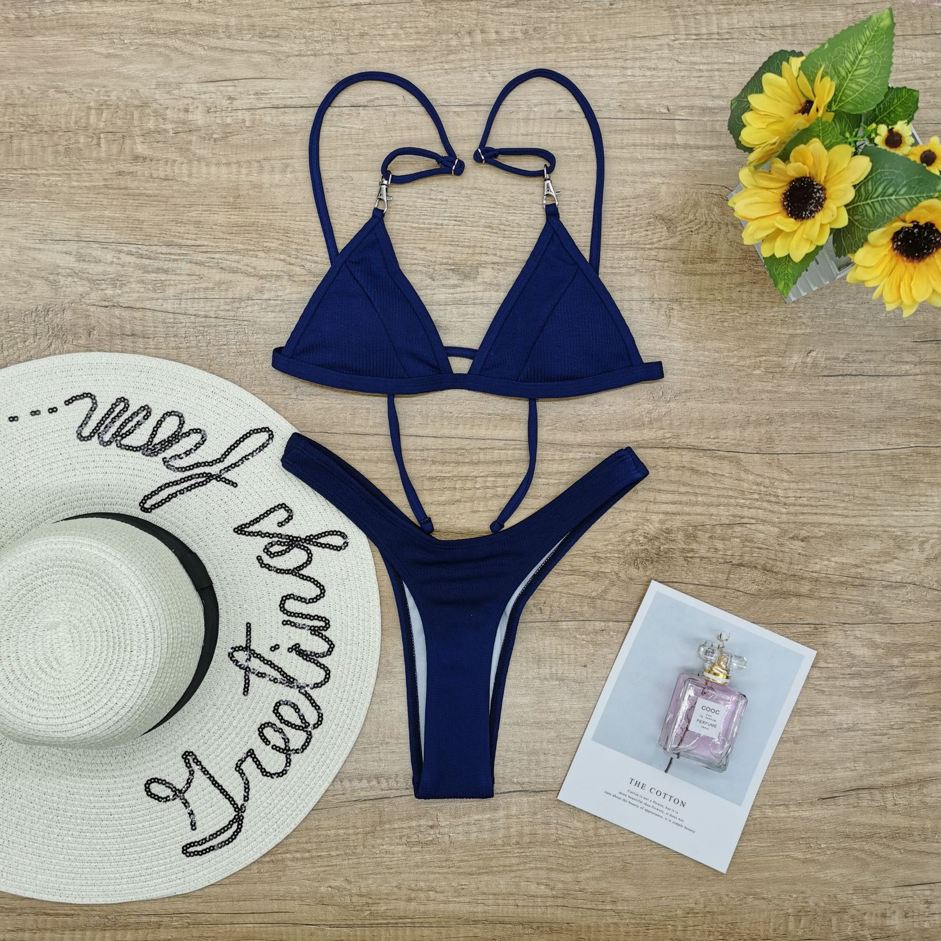 2020新款泳衣欧美比基尼纯色特殊面料三角软包性感女分体泳装0061