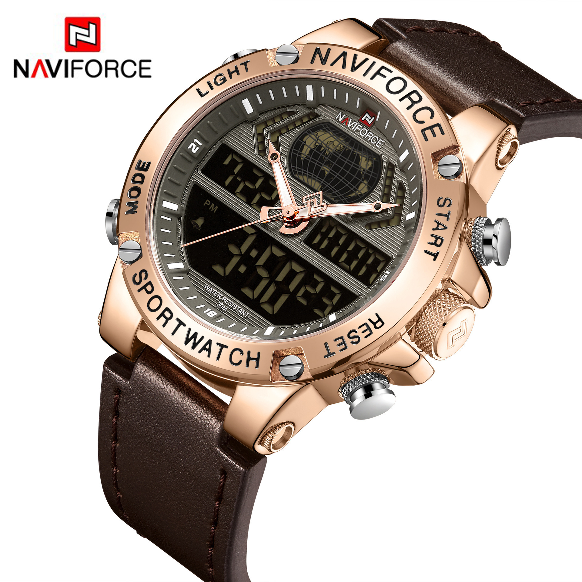 naviforce领翔9164男士表学生潮流运动手表大表盘双显电子石英表