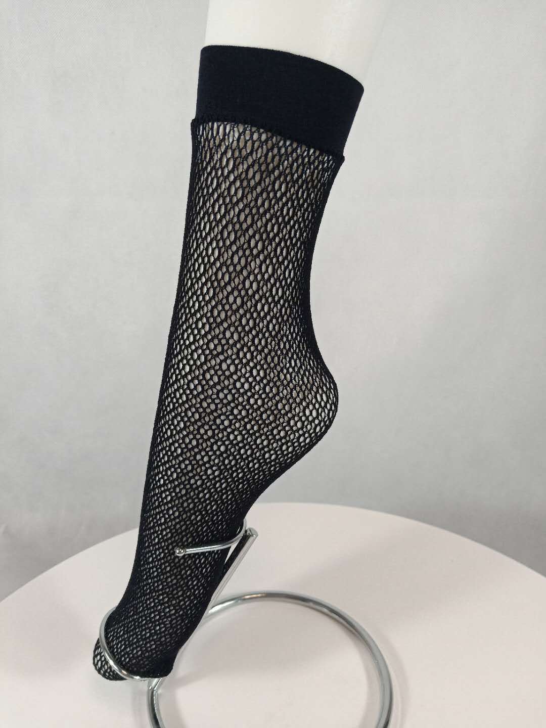 厂家直销黑色性感镂空透气防勾丝罗口中筒袜