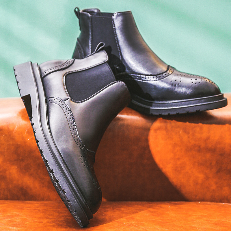 男士皮靴皮鞋子黑色韩版马丁靴男短靴秋季男靴子英伦高帮鞋 s13-w