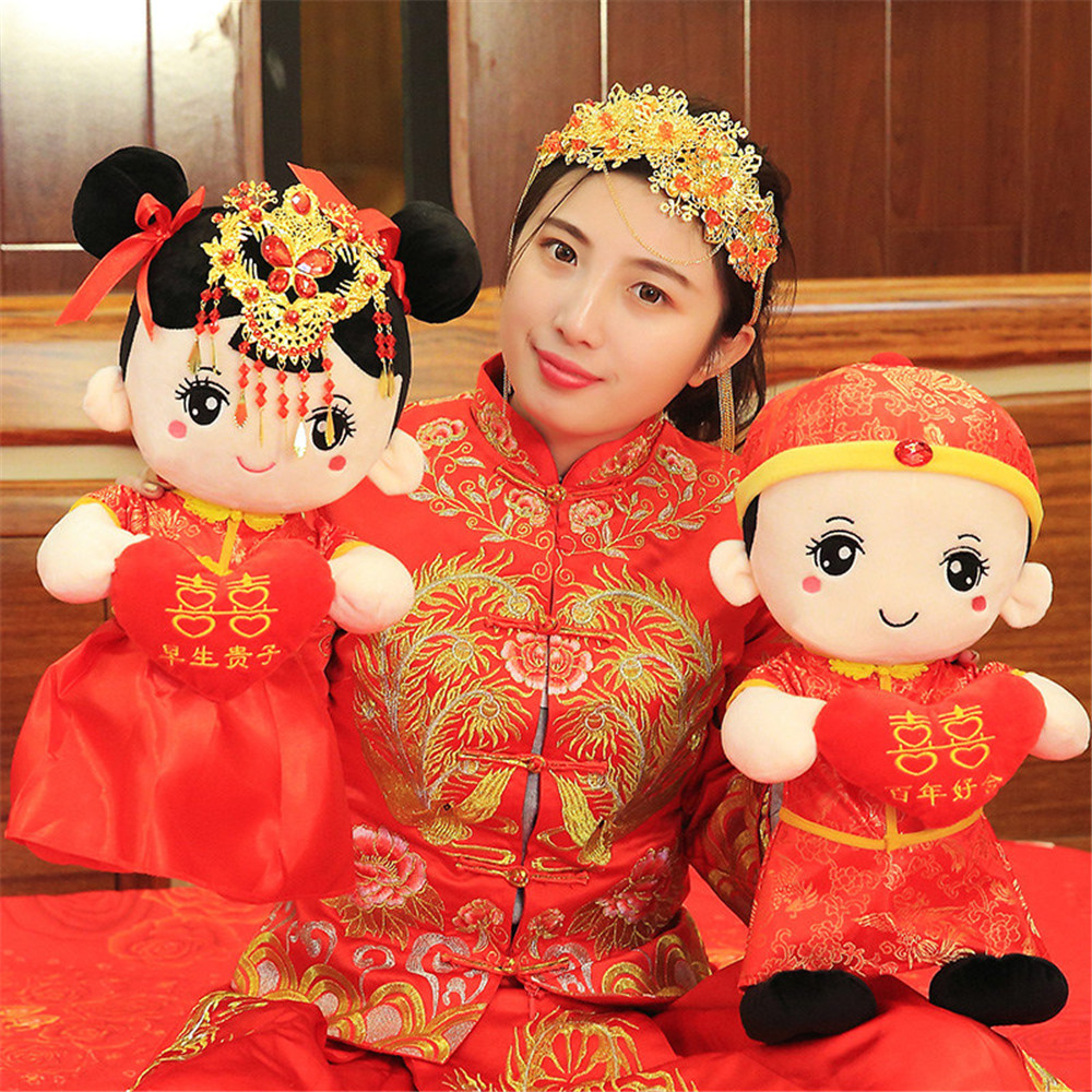 批发婚庆压床布娃娃一对情侣娃娃公仔毛绒玩具结婚礼物抱枕喜娃娃