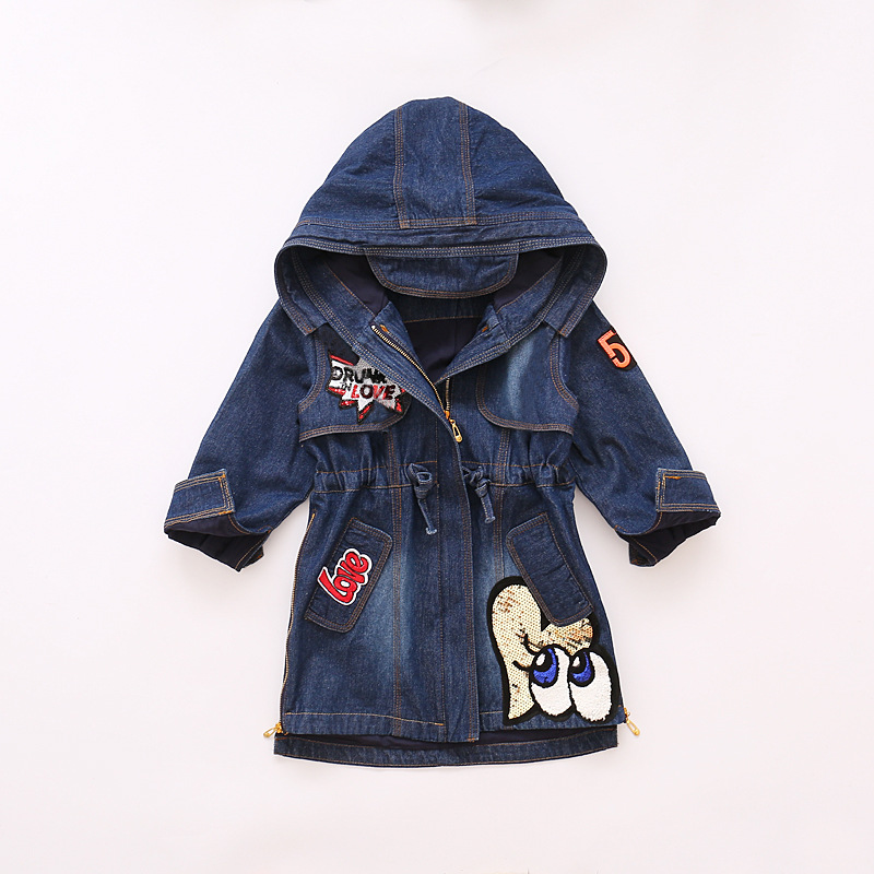 Girls' Jean Jacket 2022 New Autumn Clothes for Children Medium and Large Children Fashionable Windbreaker Mid-Length Cardigan Top Fashion