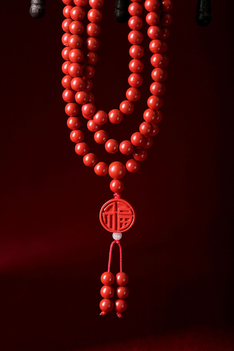 辰世朱砂手链男女108颗多圈光面圆佛珠项链本命年转运手串毛衣链
