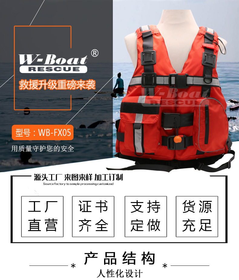 消防防汛专用救生衣白水急救水域救援救生衣配置pfd 漂浮头枕