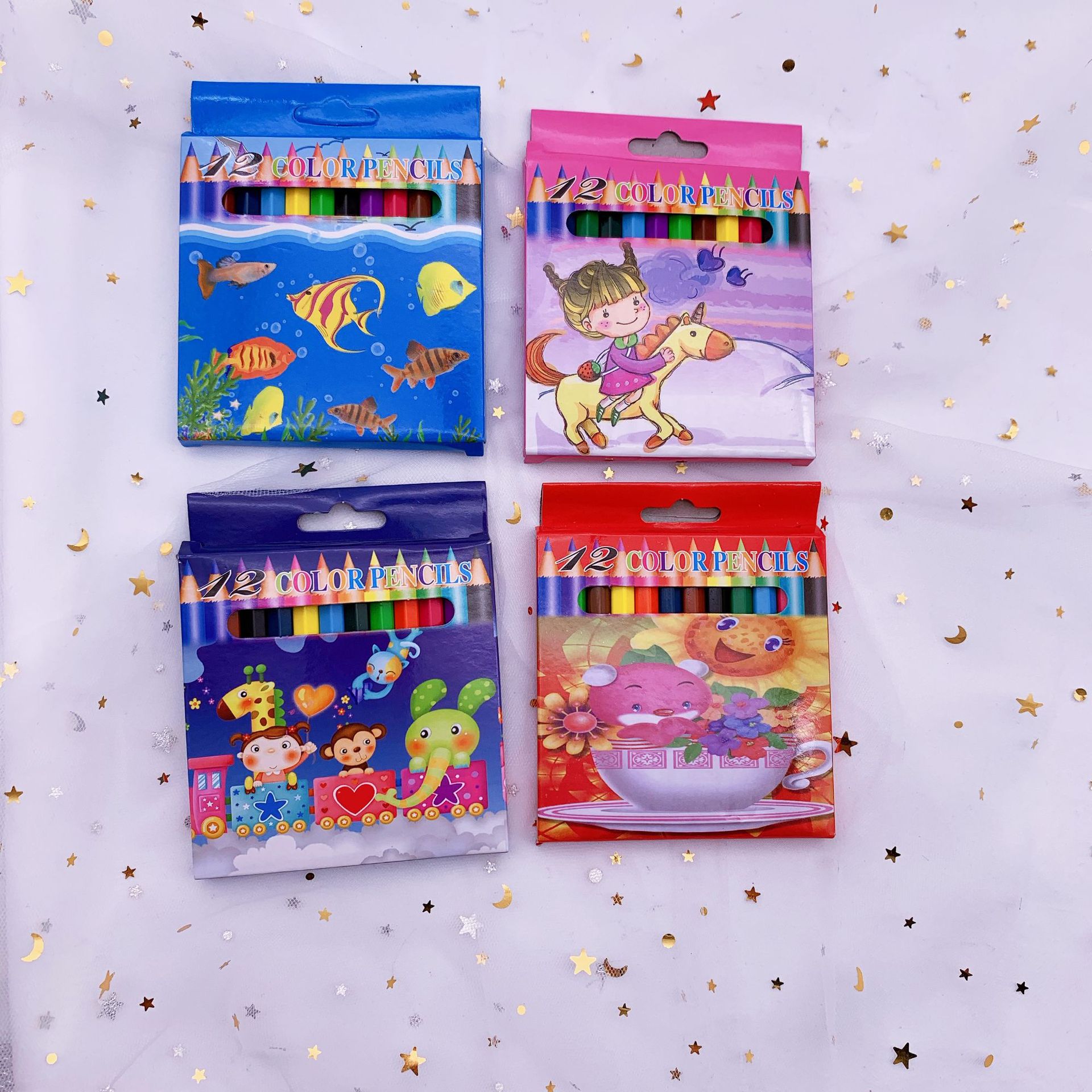 Small Color Lead 12-Color Cartoon Short Colored Pencil Set Children's Painting Graffiti Color Pencil Color Lead Kindergarten Small Prize