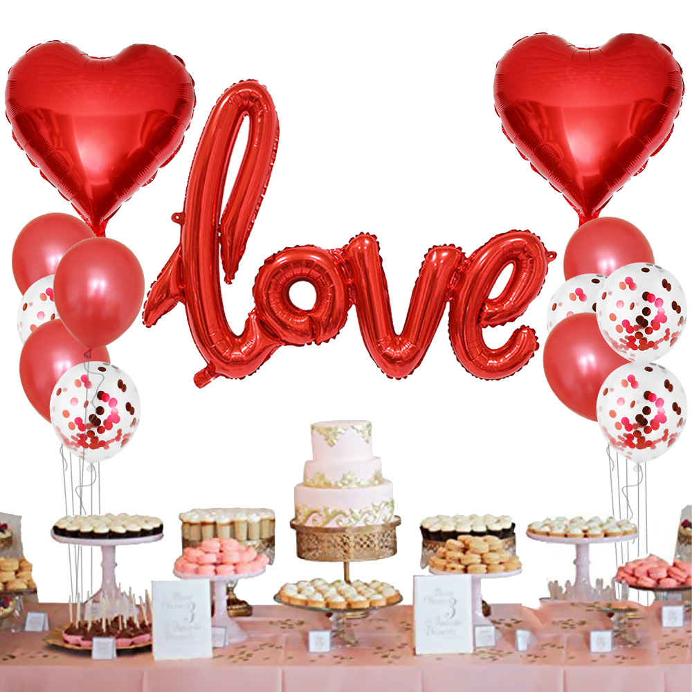跨境连体love铝膜气球婚礼婚房装饰布置情人节背景墙浪漫求婚套餐