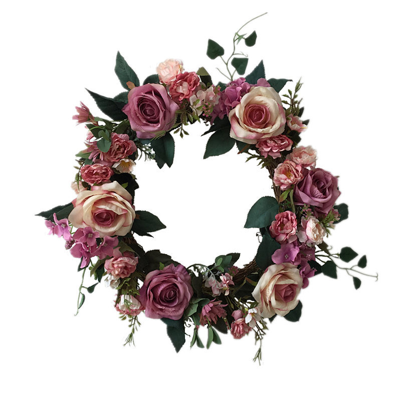 欧式仿真大玫瑰花环绢花仿真花门饰门楣花装饰花圈家居结婚礼花艺